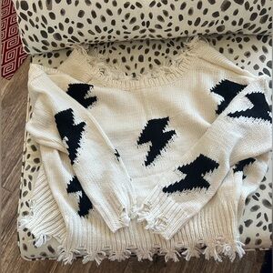 Miracle Black and White Fringed Sweater